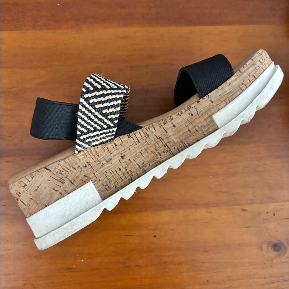 Steve Madden Black and Tan Sandals with Cork Sole